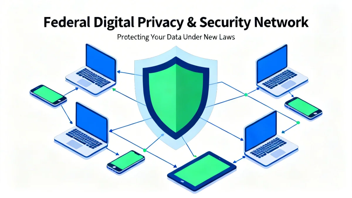 Interconnected devices with a shield, representing data protection under new laws