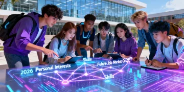 Students analyzing future job market trends for major selection