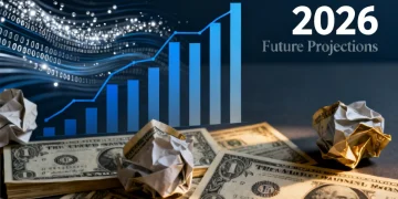 Financial charts with US Treasury bonds and dollar bills, representing investment in 2026