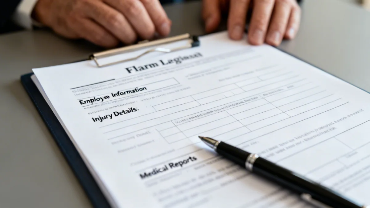 Close-up of workers' compensation claim form with pen