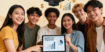 Students reviewing 2026 student loan forgiveness program details on a tablet