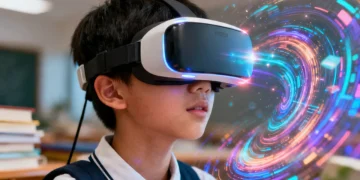 Student engaged in virtual reality learning experience
