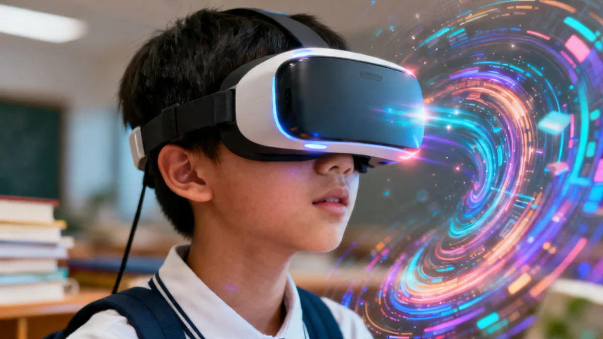 Student engaged in virtual reality learning experience