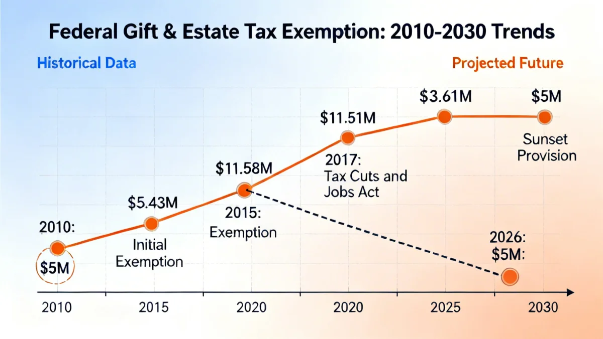 Infographic showing federal gift and estate tax exemption limit trends