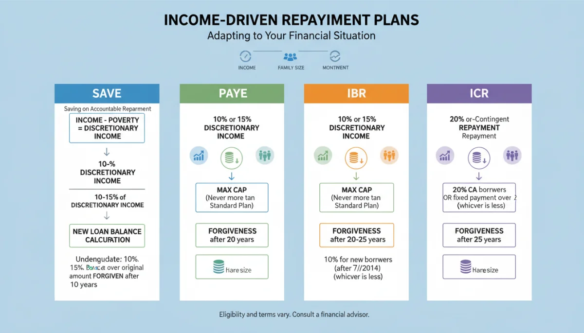 Infographic showing various income-driven student loan repayment plans