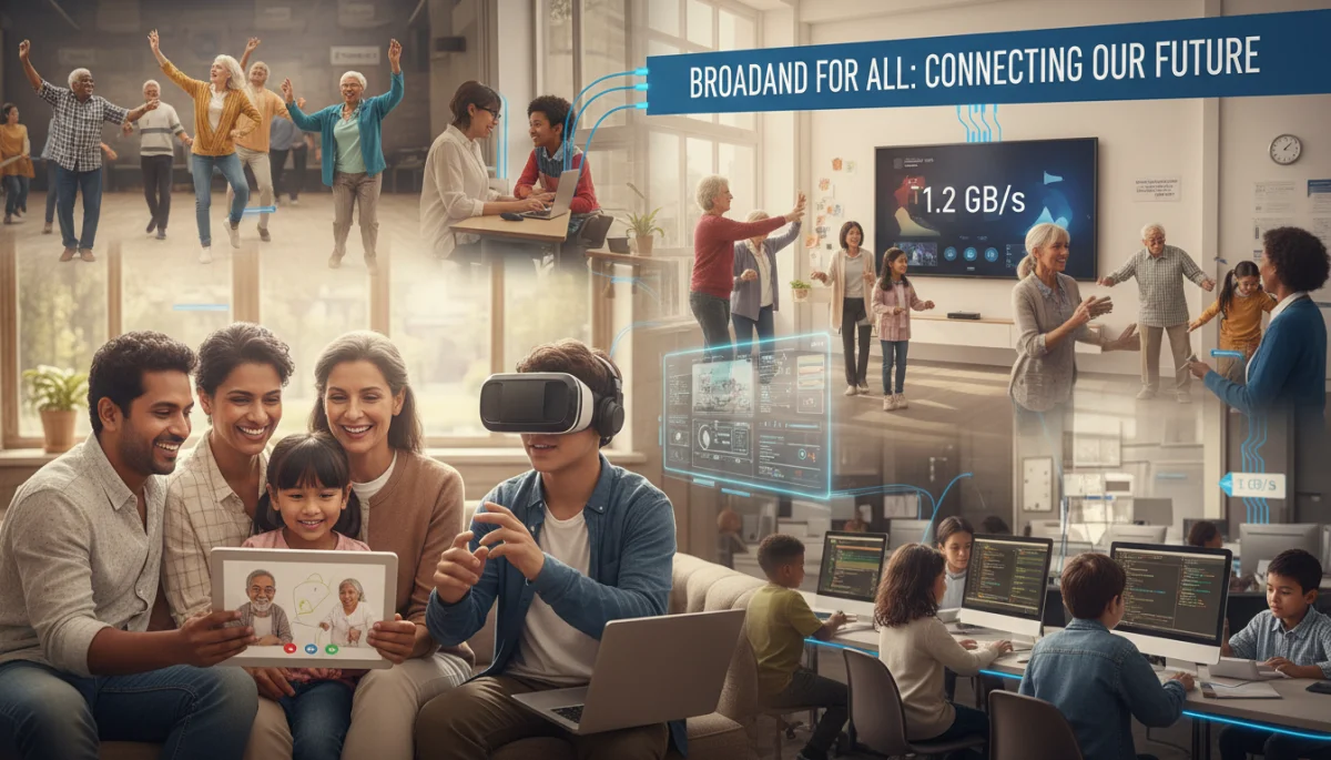 Diverse individuals benefiting from high-speed internet access