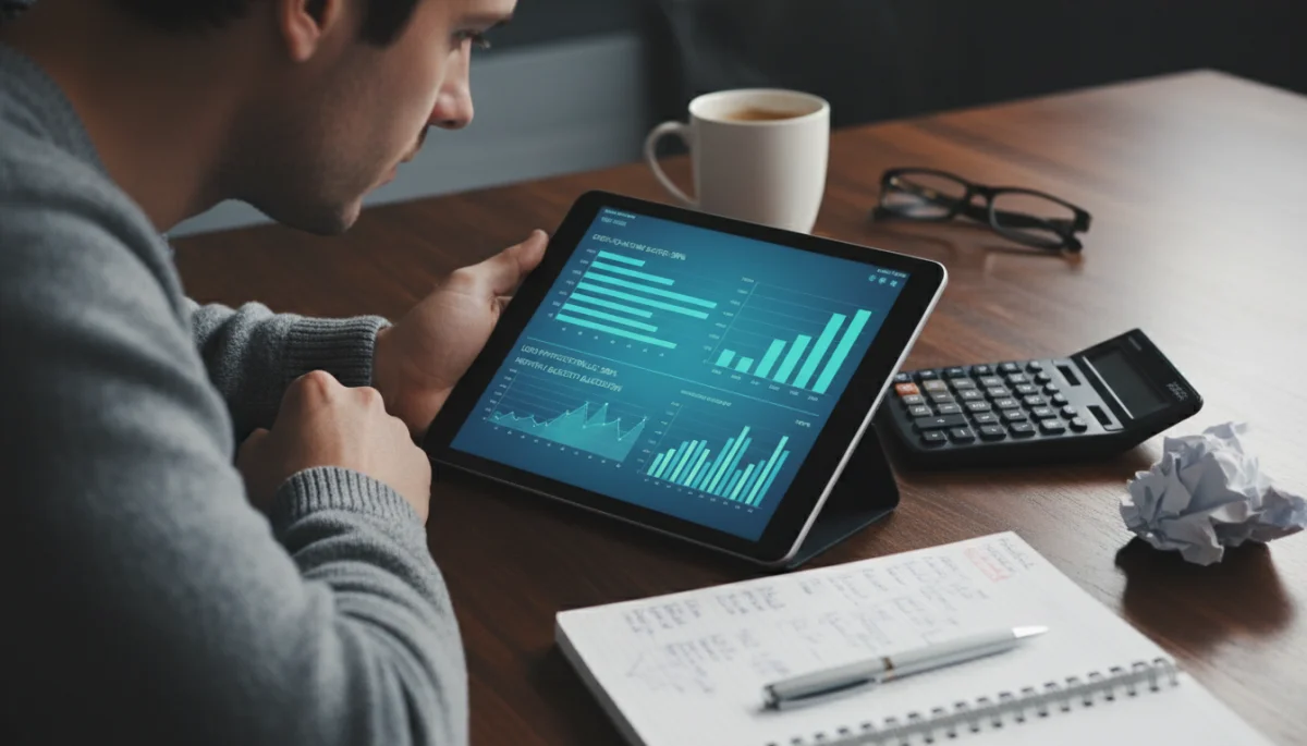 Individual analyzing financial data for debt strategy