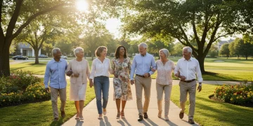 Happy senior citizens enjoying a walk, symbolizing secure retirement benefits.