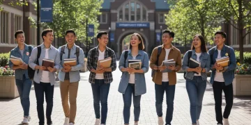 Diverse students on a college campus, representing accessibility to higher education through financial aid.