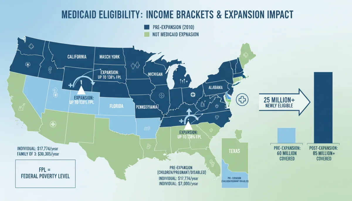 Infographic showing Medicaid eligibility levels and income thresholds