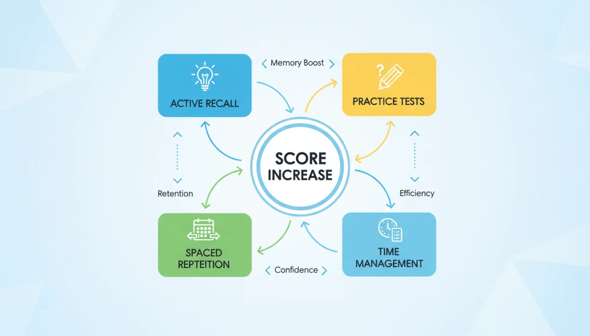 Infographic showing effective SAT ACT study techniques