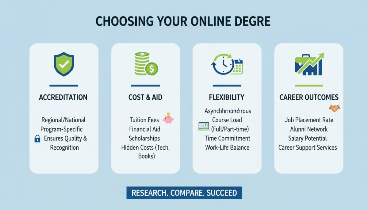 Infographic on key factors for choosing an online degree