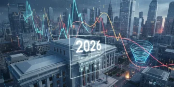 Federal Reserve building with financial graphs and 2026 calendar overlay, symbolizing future policy.