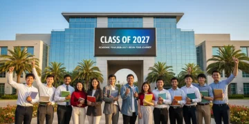 Students celebrating scholarship success for 2026-2027 academic year