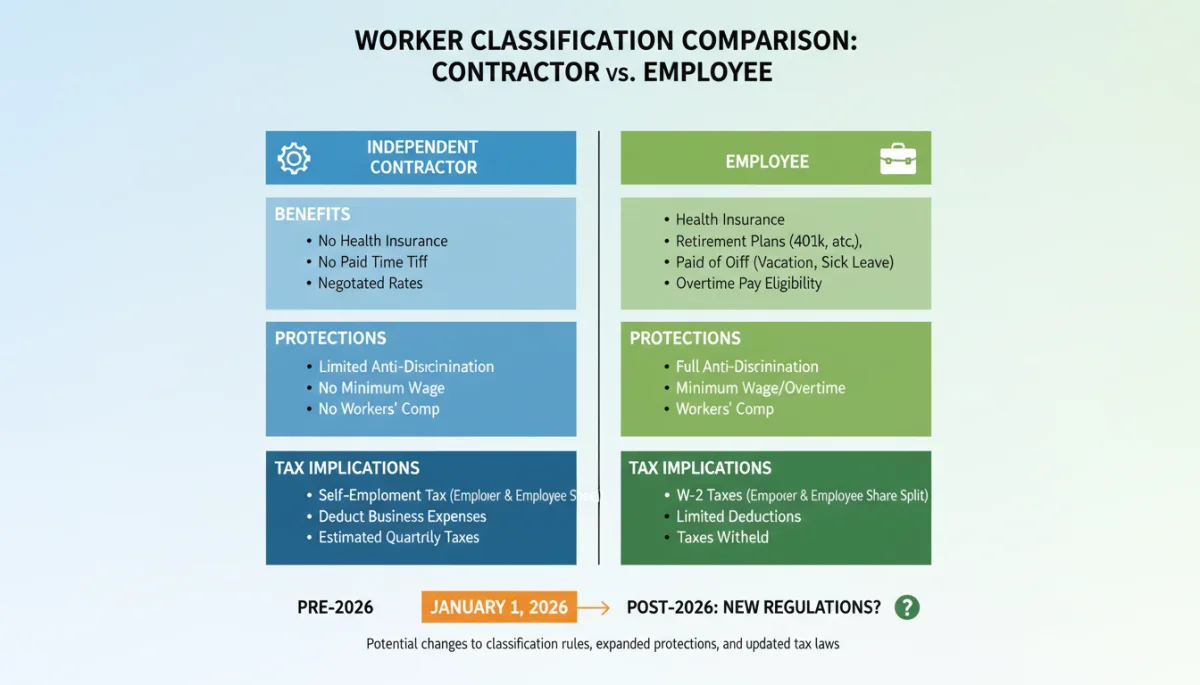 Comparison of independent contractor vs employee classification under new federal regulations